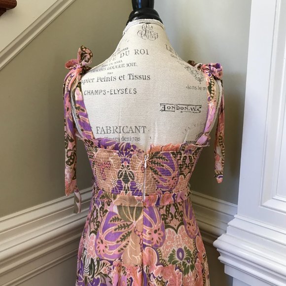 Zimmermann Violet Tiered Sundress Midi Dress Womens 1 Small Pink Floral Smocked - Picture 14 of 15